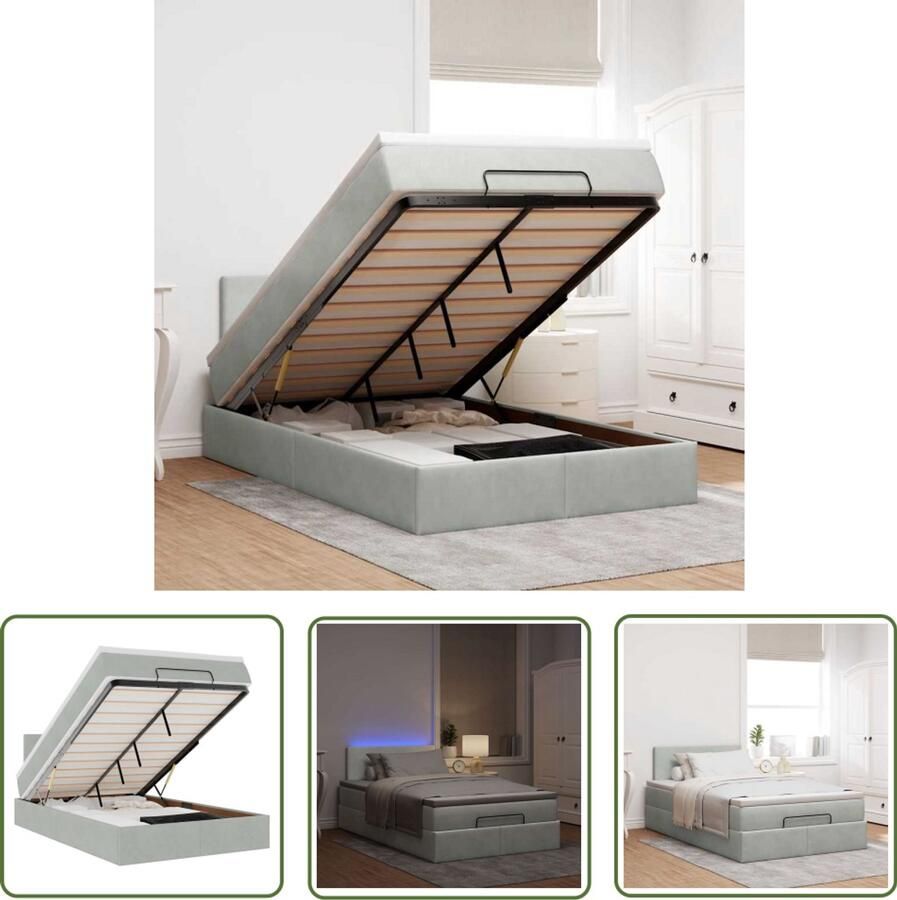 VidaXL Slaapbank Bedpoef Bed poef met matras en LED's 120x190 cm fluweel lichtgrijs Boxspring Led Lamp Fluweel Bank