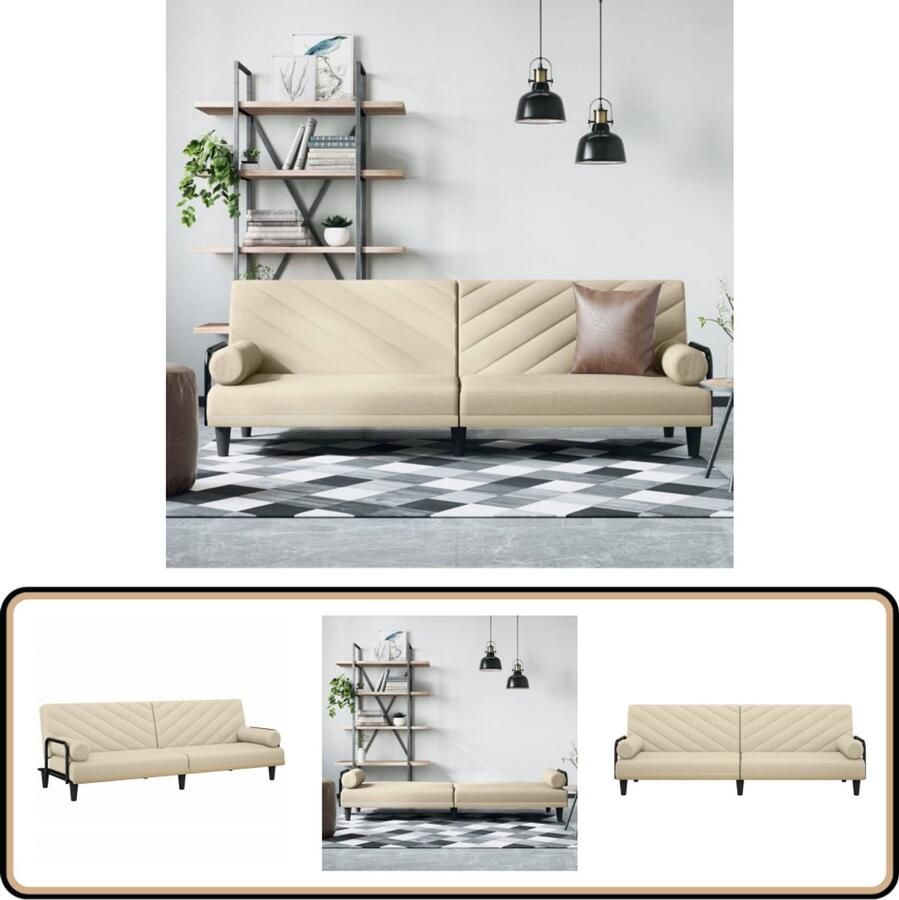 VidaXL -Slaapbank-met-armleuningen-stof-crèmekleurig - Foto 2