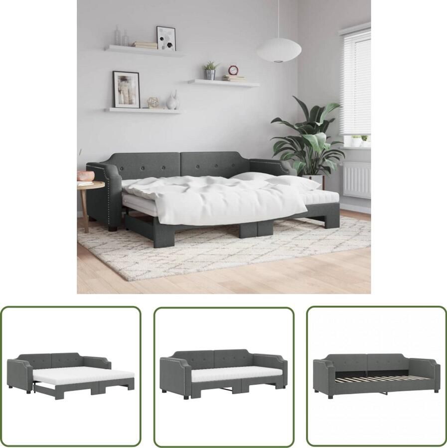 VidaXL Slaapbank Donkergrijs Met onderschuifbed Slaapbank Sofa Bed Tweepersoons Bed Donkere Meubels Grijs Interieur Compact Bed Multifunctioneel Meubel Guest Bed