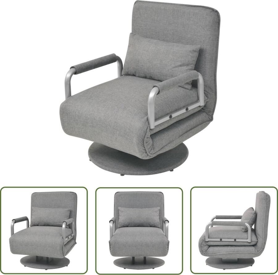 The Living Store Draaistoel Scandinavische Stijl Lichtgrijs 60 x 75 x 80 cm Verstelbare rugleuning inclusief zitkussen Draaistoel Slaapbank Loungestoel Fauteuils Meubels - Foto 2
