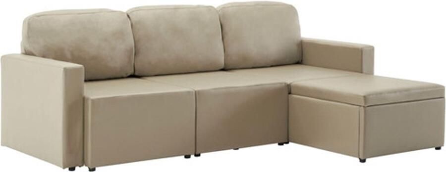 VidaXL Slaapbank driezits modulair kunstleer cappuccino