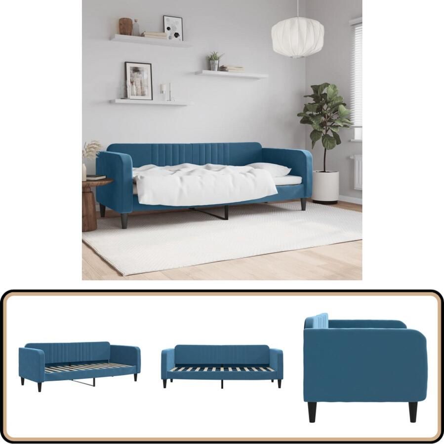 VidaXL Slaapbank Fluweel 80x200 cm Blauw Slaapbank Tweepersoonsbed Lounge Sofa Comfortabele Stoffen Meubels Multifunctioneel Meubel