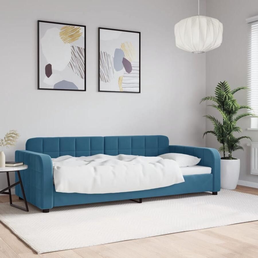 VidaXL Slaapbank Fluweel 90x200 cm Blauw Slaapbank Velvet Bank Tweepersoons Bank Daybed Lounge Sofa Multifunctionele Meubels Blauwe Bank Design Bank Moderne Bank Compact Bank Ruimtebesparend Meubel - Foto 2
