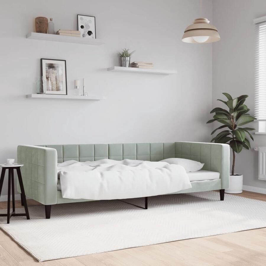 VidaXL Slaapbank Fluweel 90x200 cm Lichtgrijs Slaapbank Lounge Sofa Tweepersoons Bank Multifunctionele Meubels Design Bank Stoffen Bank Grijs Bank Luxe Bank Compact Bed Guest Bed Daybed - Foto 2