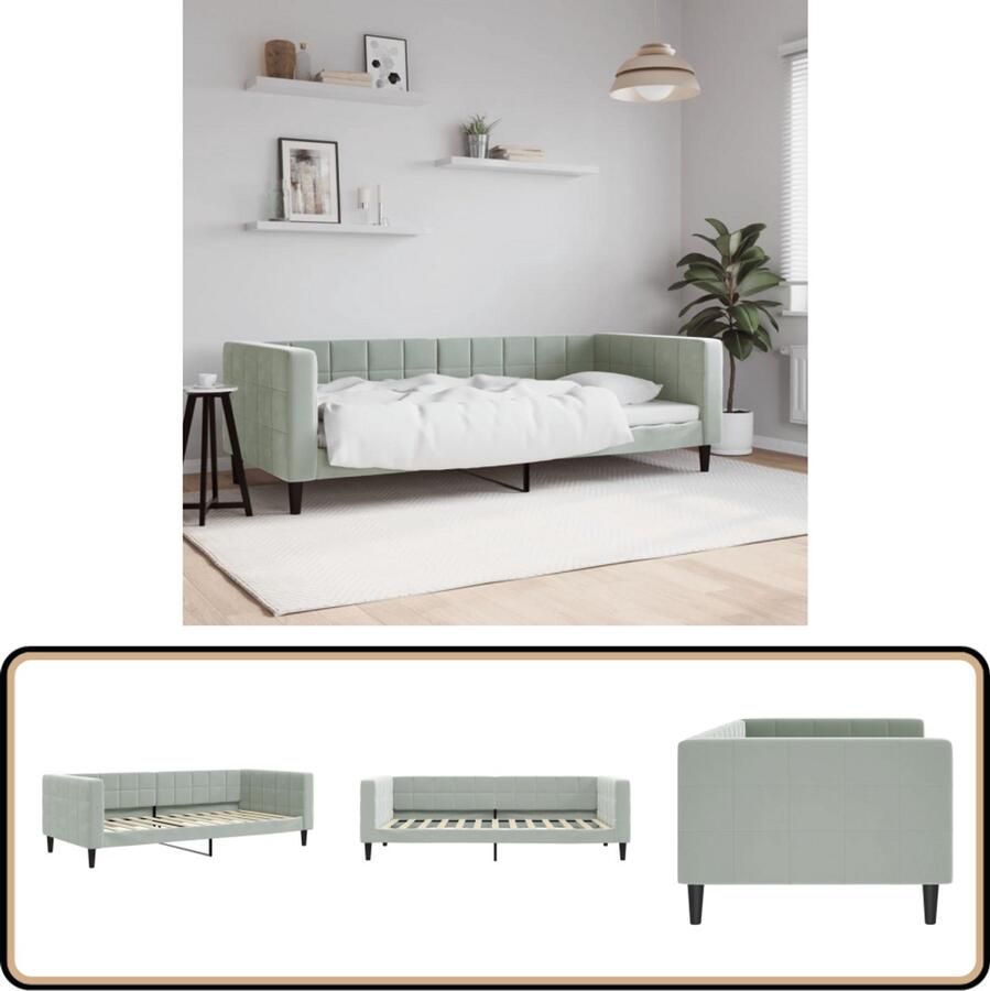 VidaXL Slaapbank Fluweel 90x200 cm Lichtgrijs Slaapbank Lounge Sofa Tweepersoons Bank Multifunctionele Meubels Design Bank Stoffen Bank Grijs Bank Luxe Bank Compact Bed Guest Bed Daybed