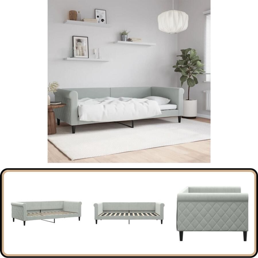 VidaXL Slaapbank Fluweel 90x200 cm Lichtgrijs Slaapbank Velvet Sofa Tweepersoons Slaapbank Comfortabele Bank Daybed