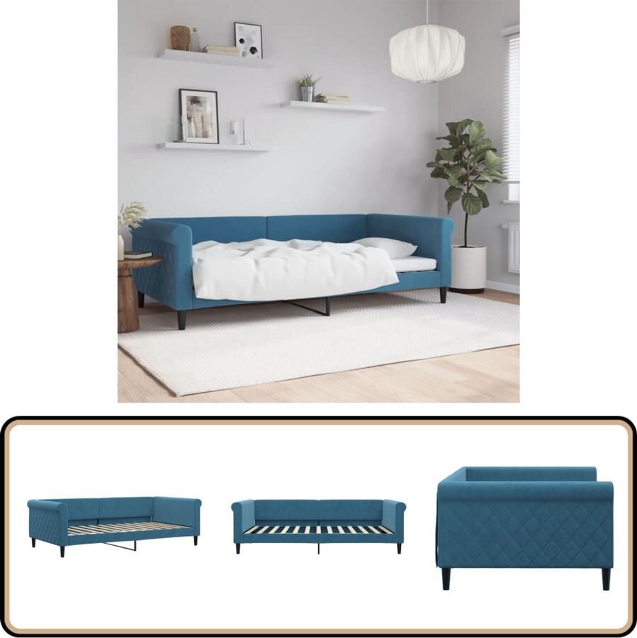 VidaXL Slaapbank Fluweel Blauw 100x200 cm Slaapbank Tweepersoonsbed Daybed Lounge Sofa Meubels