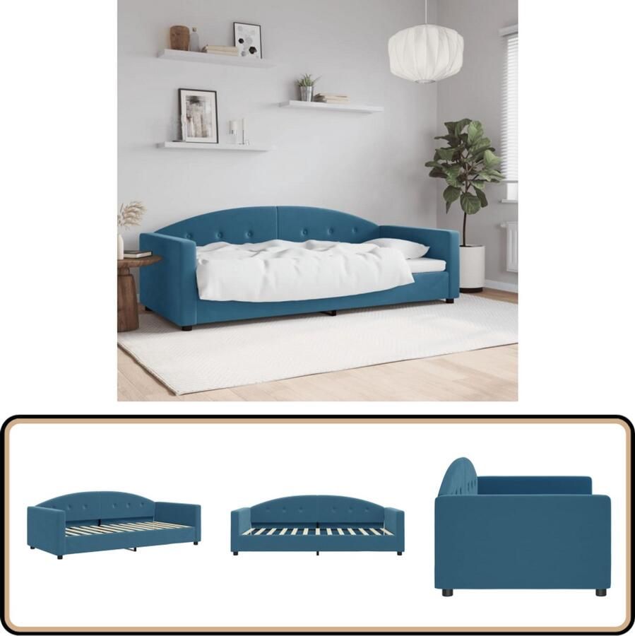 VidaXL Slaapbank Fluweel Blauw 90x200 cm Slaapbank Tweepersoons Sofa Daybed Lounge Bank Velvet Bank