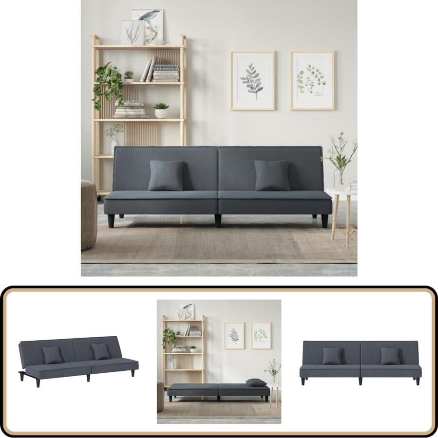 VidaXL Slaapbank Fluweel Donkergrijs Inclusief Kussens Slaapbank Donker Grijs Velvet 3 Persoons Lounge Sofa
