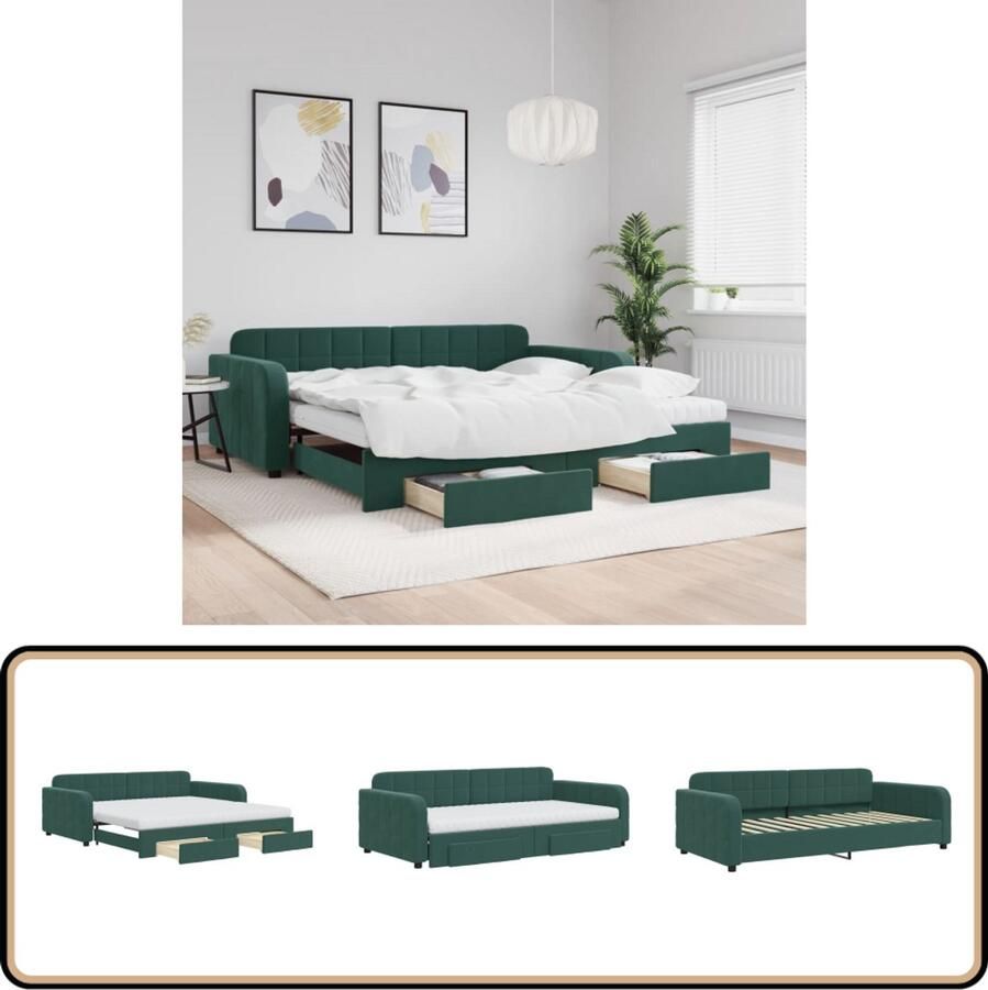 VidaXL Slaapbank Fluweel Donkergroen 100x200 cm Slaapbank Tweepersoonsbed Sofa Bed Donkere Meubels Donkergroene Bank