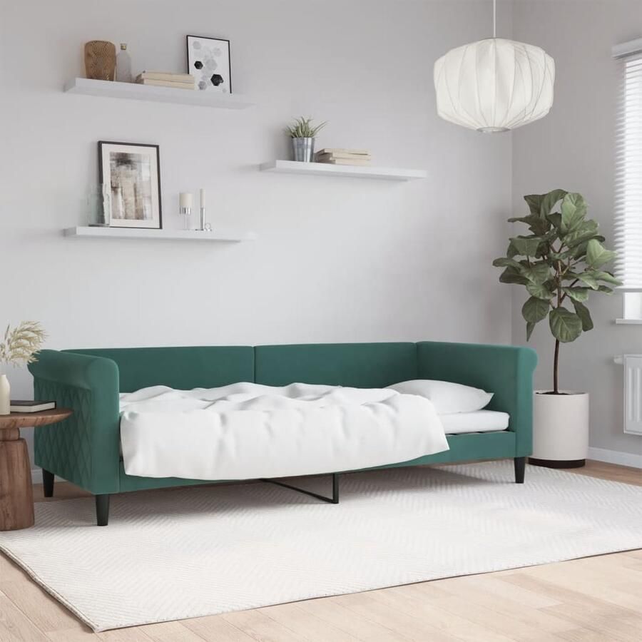 VidaXL Slaapbank Fluweel Donkergroen 80x200 cm Slaapbank Velvet Sofa Donkere Groene Meubels Tweepersoons Bank Multifunctioneel Meubilair Woonkamermeubil Guest Bed Compact Design Stapelbare Stoffen Bank - Foto 3