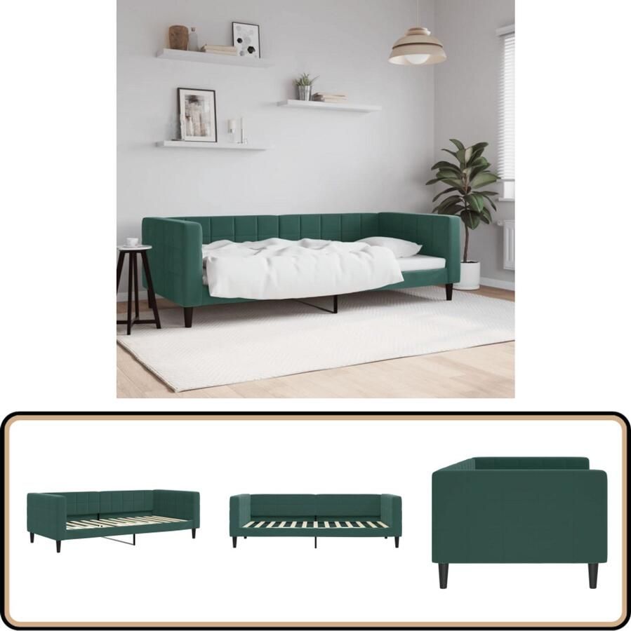 VidaXL Slaapbank Fluweel Donkergroen 90x200 cm Slaapbank Donkergroen Meubilair Tweepersoons Sofa Lounge Bank Guest Bed