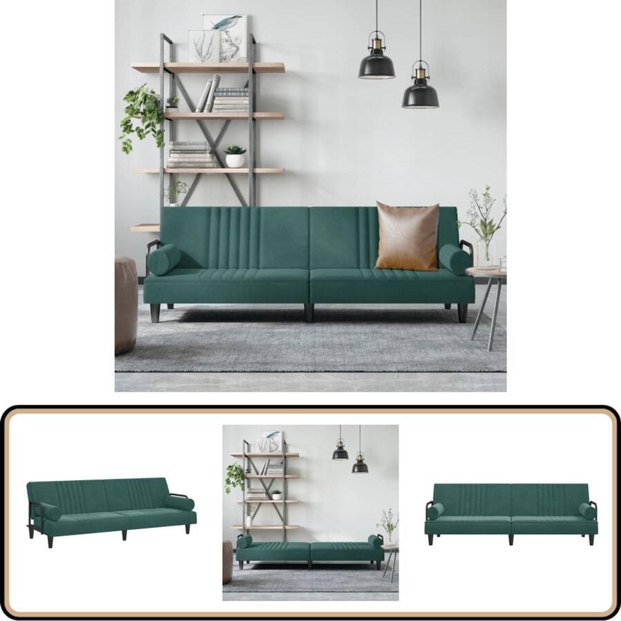 VidaXL Slaapbank Fluweel Donkergroen Inclusief Kussens Slaapbank Donkergroene Bank Velvet Bank Tweepersoons Sofa Bed Lounge Bank Design Bank