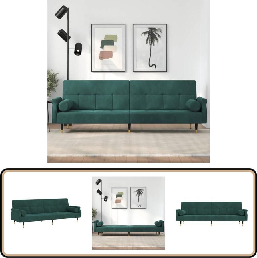 VidaXL Slaapbank Fluweel Donkergroen Inclusief Kussens Slaapbank Velvet Bank Donkere Groene Bank 3 Persoons Bank Lounge Bank Relaxstoel