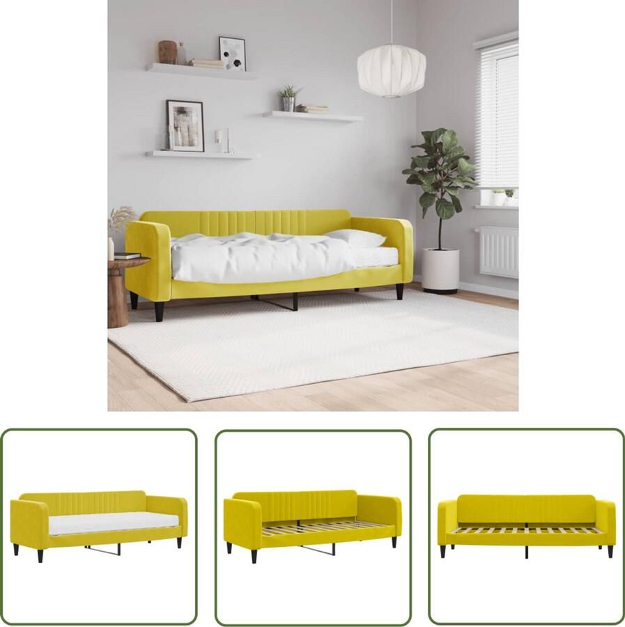 VidaXL Slaapbank Fluweel Geel Inclusief Matras Slaapbank Kanapé-lit Tweepersoonsbed Zitmeubel Lounge Meubilair Gele Sofa Fluweelsofa Design Slaaptbank