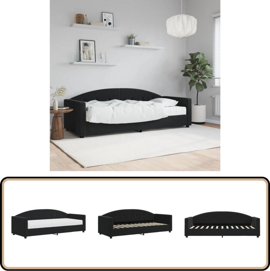 VidaXL Slaapbank Fluweel Inclusief Matras Zwart Slaapbank Tweepersoonsbed Zwarte Slaapbank Design Slaapbank Moderne Slaapbank