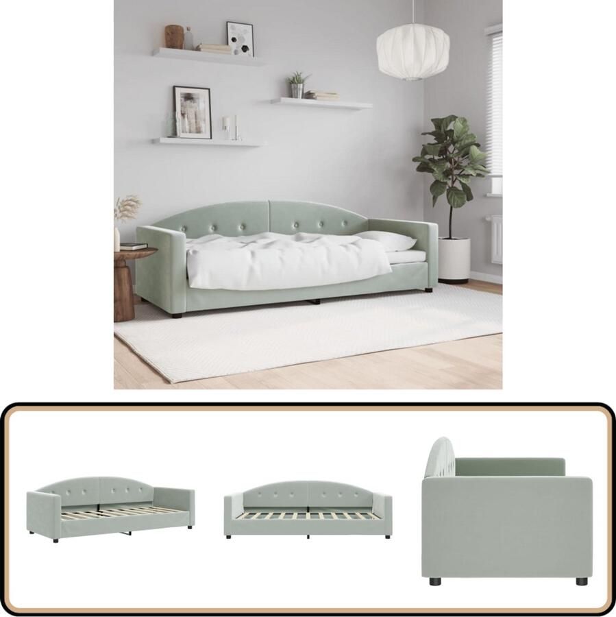 VidaXL Slaapbank Fluweel Lichtgrijs 80x200 cm Slaapbank Sofa Bed Tweepersoons Bank Fluweelsofa Lounge Bank Daybed Guest Bed Living Room Furniture Meubilair Licht Grijs Grijze Bank