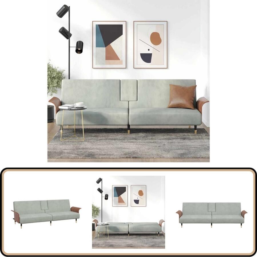 VidaXL Slaapbank Fluweel Lichtgrijs USB-aansluiting Slaapbank Fluweel Sofa Comfortabele Bank Verstelbaar Banksysteem Inklapbare Tafel