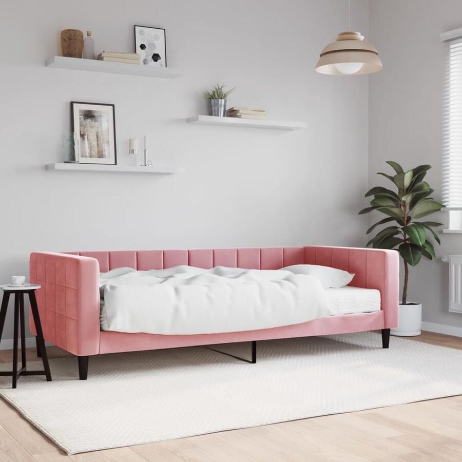 VidaXL Slaapbank Fluweel Roze Inclusief Matras Slaapbank Sofa Bed Tweepersoons Bed Rozerode Meubels Fluweel Meubel Lounge Furniture - Foto 2