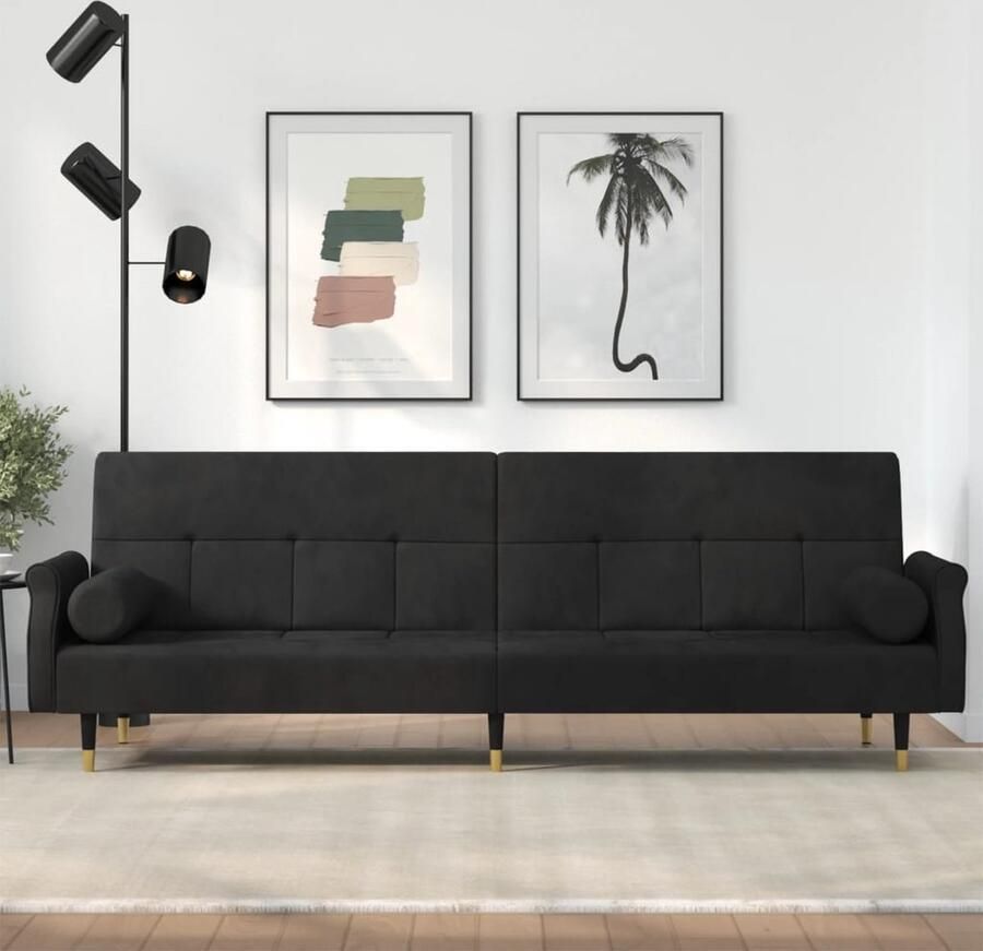 VidaXL Slaapbank Fluweel Zwart Inclusief Kussens Slaapbank Chesterfield Sofa Velvet Bank Zwarte Bank Tweepersoons Bed Slaapplek Lounge Meubilair - Foto 2