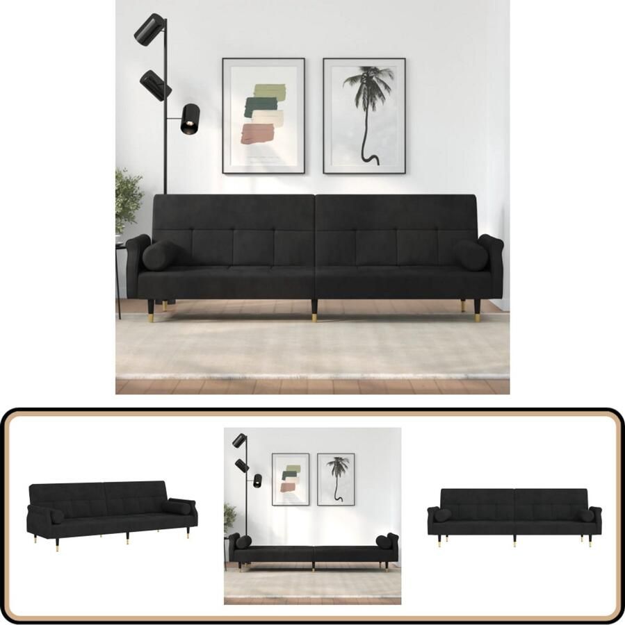 VidaXL Slaapbank Fluweel Zwart Inclusief Kussens Slaapbank Chesterfield Sofa Velvet Bank Zwarte Bank Tweepersoons Bed Slaapplek Lounge Meubilair