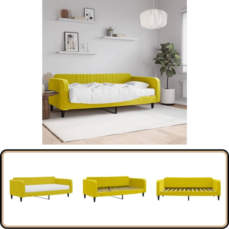 VidaXL Slaapbank Geel Fluweel Inclusief Matras Slaapbank Sofa Bed Tweepersoonsbed Fluweelsofa Gelbestede Meubilair Lounge Furniture