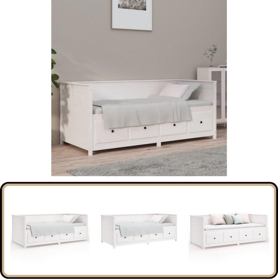 VidaXL Slaapbank Grenenhout 100x200 cm Wit Slaapbank Massief Hout Grenenhout Witte Slaapbank Tweepersoonsbed Opbergruimte Daybed