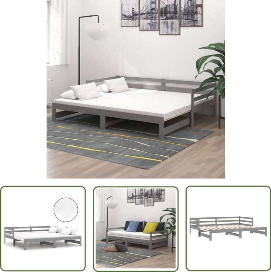 VidaXL Slaapbank Grenenhout Grijs 2x(90x200) cm Slaapbank Hout Grijze Slaapbank Tweepersoonsbed Massief Grenenhout Stapelbare Bank Daybed Guest Bed