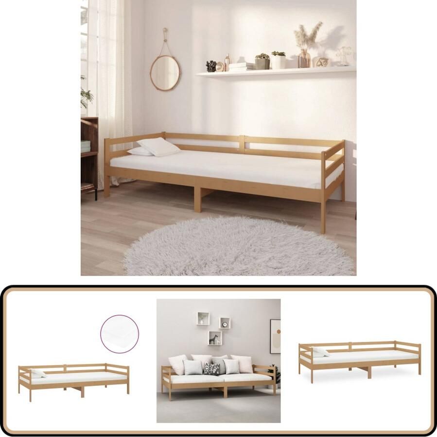 VidaXL Slaapbank Grenenhout Honingbruin 90x200 cm Slaapbank Houten Bank Tweepersoons Bed Guest Bed Daybed Bruine Bank Design Bank