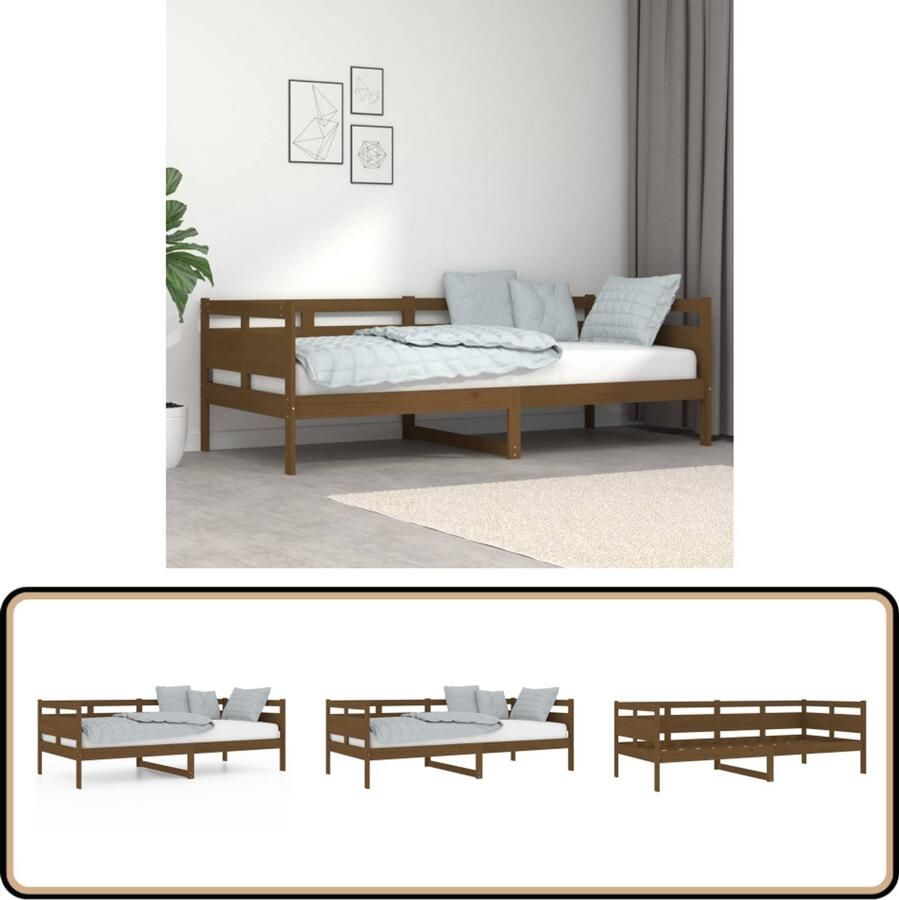 VidaXL Slaapbank Grenenhout Honingbruin 90x200 cm Slaapbank Logeerbed Grenenhout Meubilair Bruine Bank Multifunctioneel Meubel Kamermeubels Huiselijk Decor