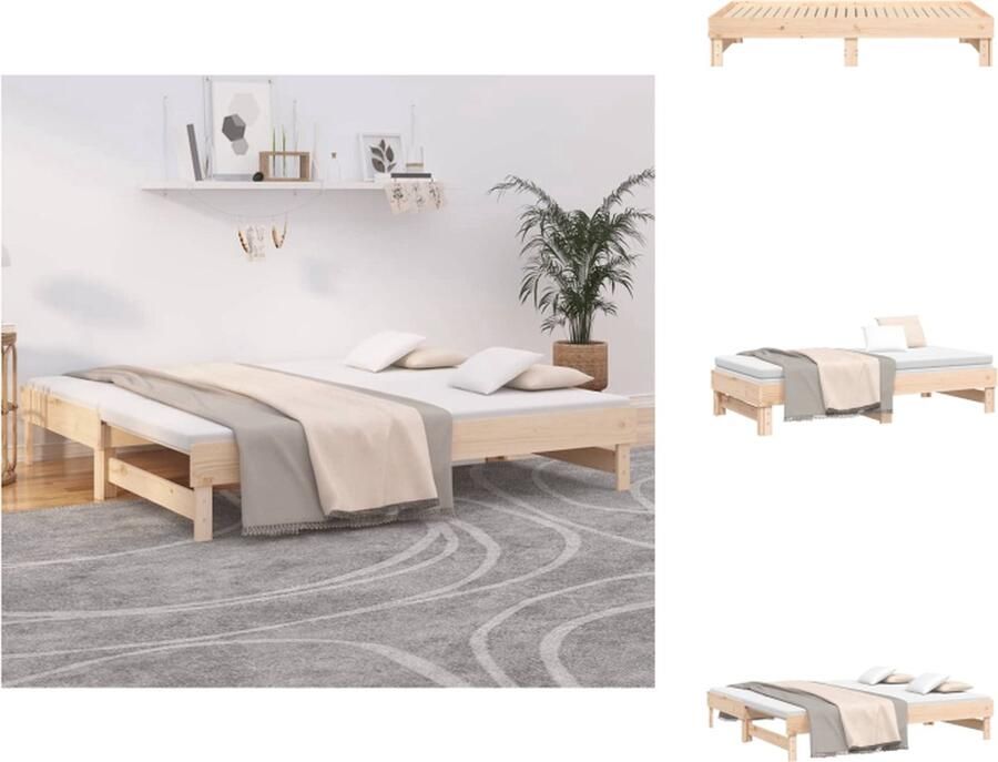 VidaXL Slaapbank Grenenhout Uitschuifbaar Gelat ontwerp Eenvoudig gebruik 192.5 x 149 x 33.5 cm Matras 75 x 190 cm 2 matrassen vereist Bed - Foto 3