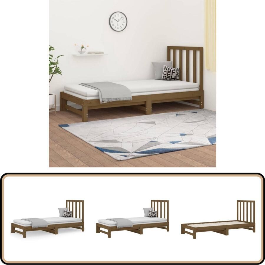 VidaXL Slaapbank Grenenhout Uitschuifbaar Honingbruin Slaapbank Grenenhouten Meubels Honigbruine Bank Multifunctionele Bank Daybed Stapelbare Bank Opvouwbare Bank Guest Bed Kleine Slaapbanken