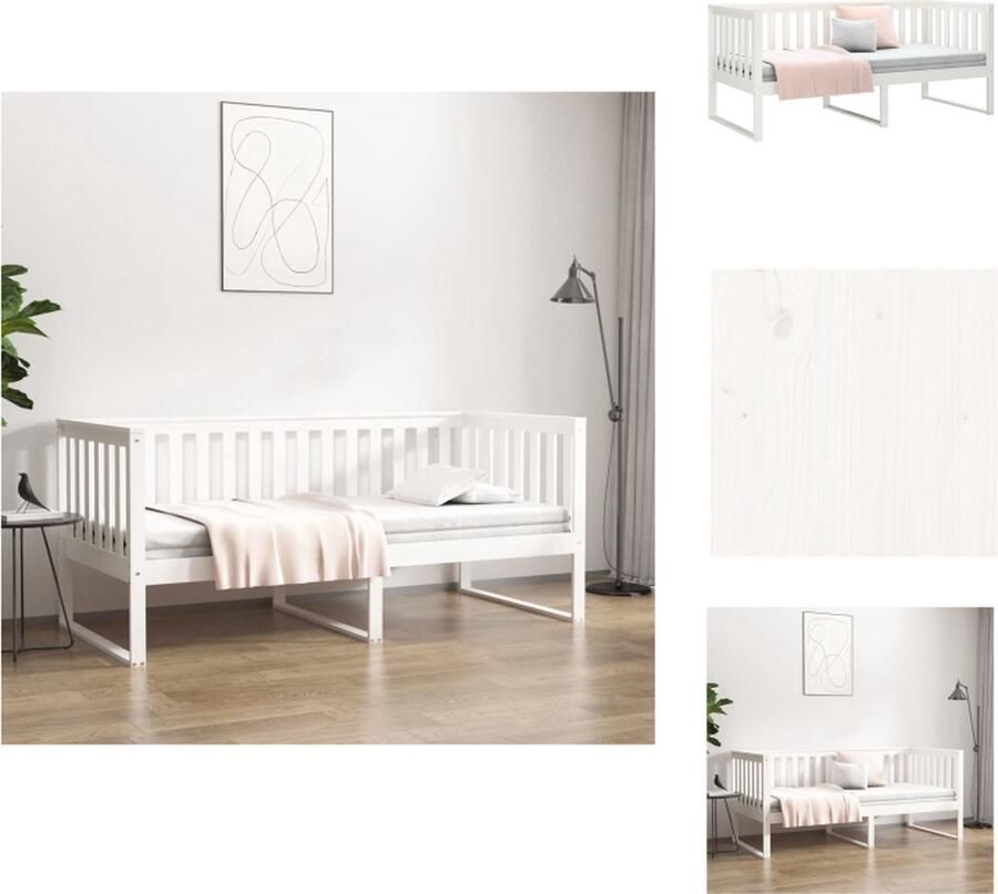 VidaXL Slaapbank Grenenhout Wit 207 x 106 x 90 cm Geschikte matras- 100 x 200 cm Bed