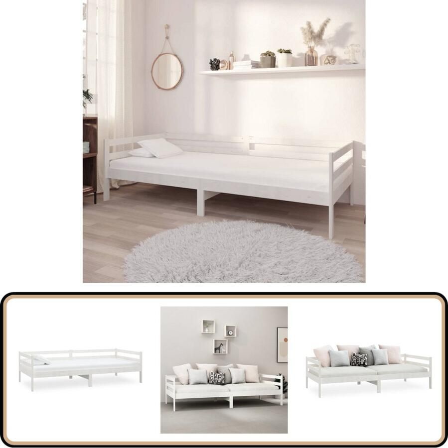 VidaXL Slaapbank Grenenhout Wit 90x200 cm Slaapbank Bedbank Logeerbed Grenenhouten Meubels Witte Meubelen Tweepersoonsbed Compact Bed Stapelbare Meubels Multifunctioneel Meubel Salonmeubilair Kamerinrichting