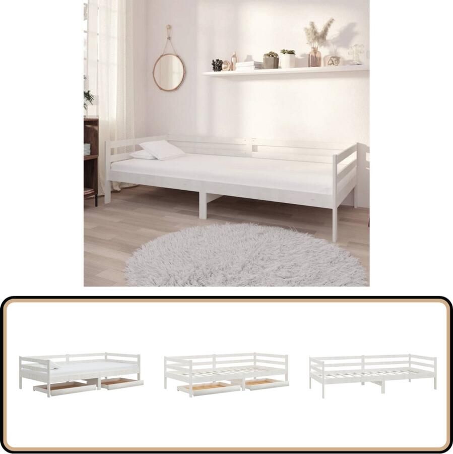 VidaXL Slaapbank Grenenhout Wit 90x200 cm Slaapbank Sofa Bed Bankstel Tweepersoonsbed Hout Meubilair Grenenhouten Meubel Witte Meubels