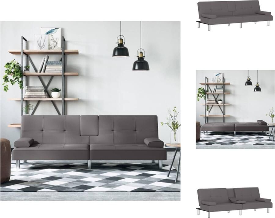 VidaXL Slaapbank Grijs Comfortabele zitervaring Verstelbare rugleuning Praktisch ontwerp Duurzaam kunstleer Metalen voetjes 200x89x70cm Bank