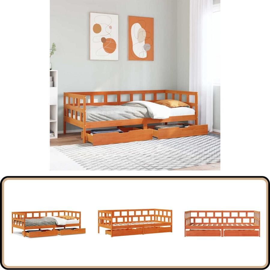 VidaXL Slaapbank Hout 90x200 cm Met lades Slaapbank Tweepersoonsbed Stapelbare Bedden Opbergladekasten Designbed