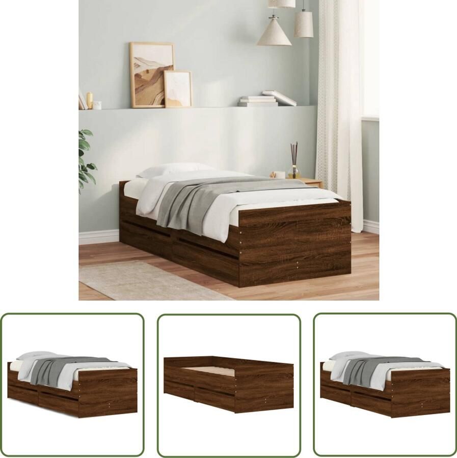 VidaXL Slaapbank Klein Bruin Houten Bed Bedframe met lades bruin eikenkleur 75x190 cm Small Single Compact Bed Frame Tweepersoons Bed Boxspring Kleine Maat