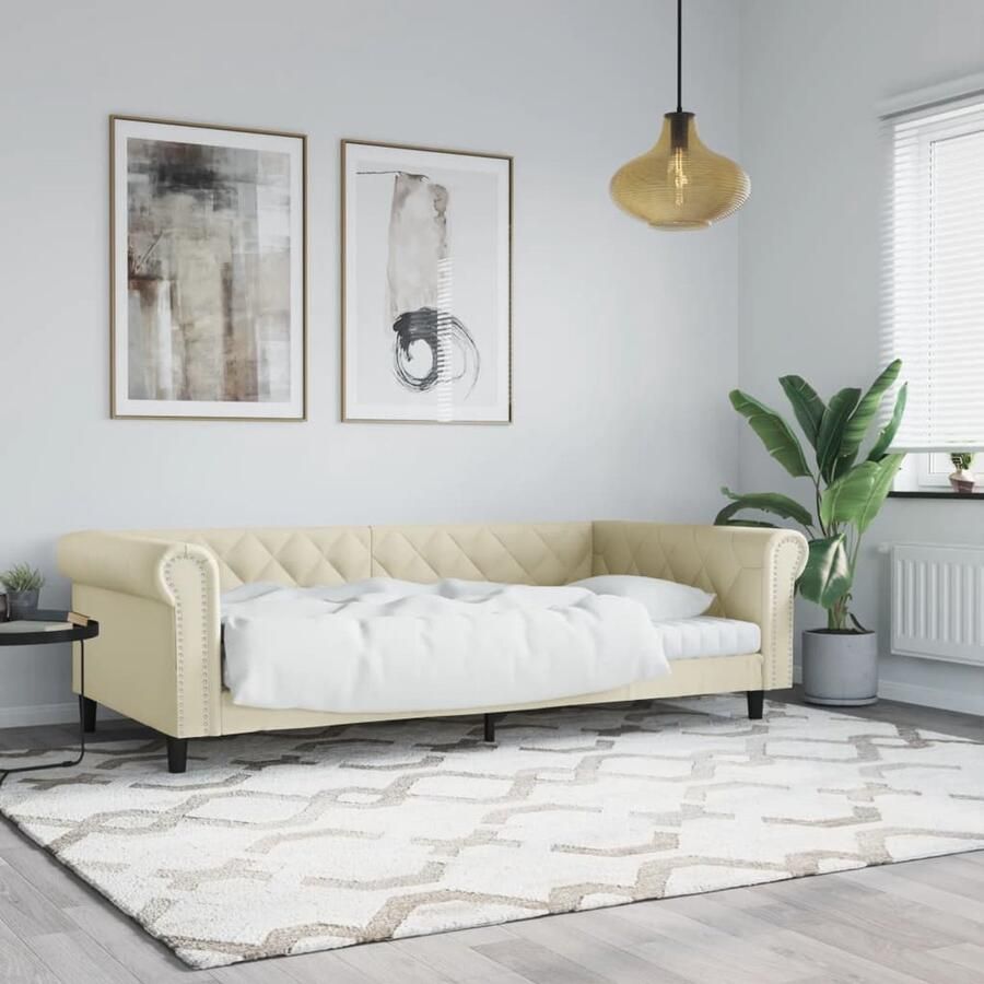 VidaXL Slaapbank Kunstleer 100x200 cm Crèmekleurig Slaapbank Sofa Bed Daybed Creme Kleur Kunstleder Lounge Meubilair Living Room Furniture Bedroom Furniture - Foto 2