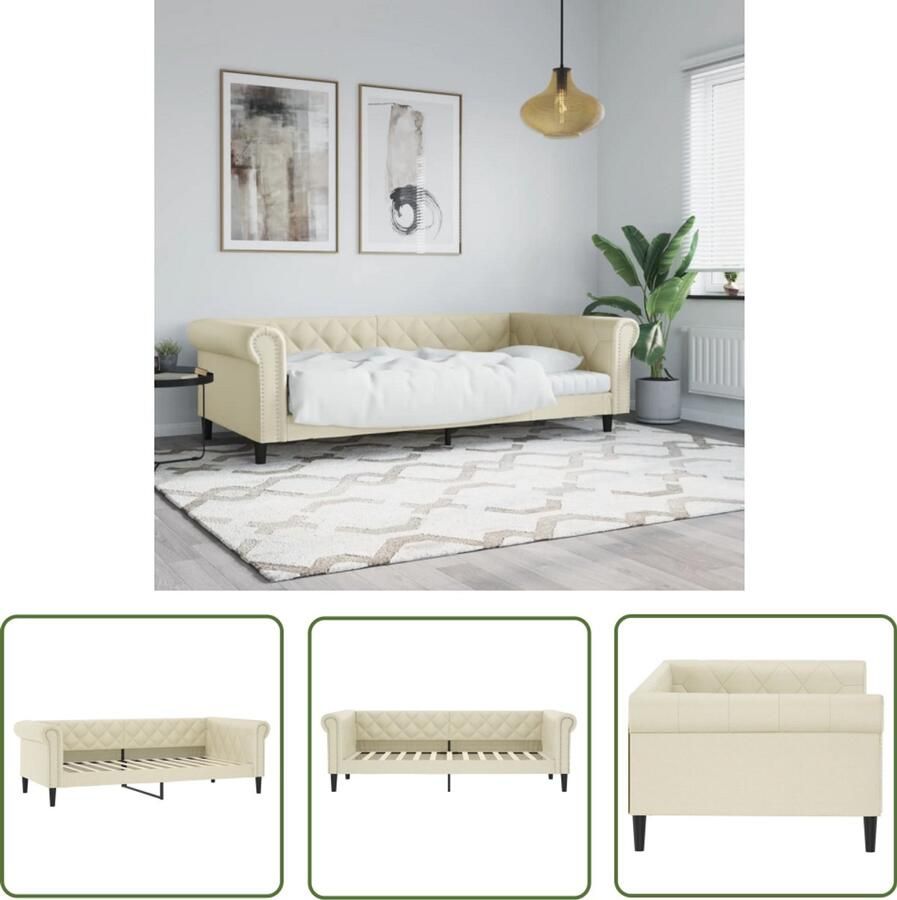 VidaXL Slaapbank Kunstleer 100x200 cm Crèmekleurig Slaapbank Sofa Bed Daybed Creme Kleur Kunstleder Lounge Meubilair Living Room Furniture Bedroom Furniture