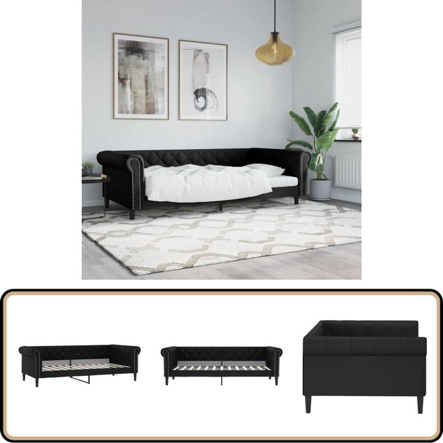 VidaXL Slaapbank Kunstleer 100x200 cm Zwart Slaapbank Sofa Bed Daybed Zwarte Slaapbank Kunstleder Bank Comfortabele Bank Multifunctioneel Meubilair Living Room Furniture Bedroom Furniture