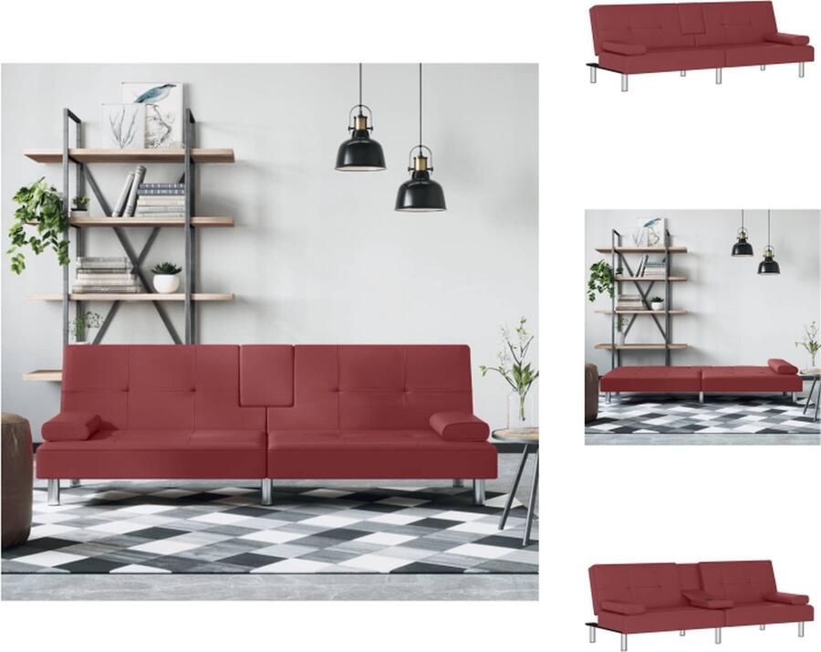 VidaXL Slaapbank Kunstleer Verstelbare rugleuning Comfortabele zit Inklapbare theetafel USB-aansluiting Metalen voetjes Wijnrood 200 x 89 x 70 cm Bank