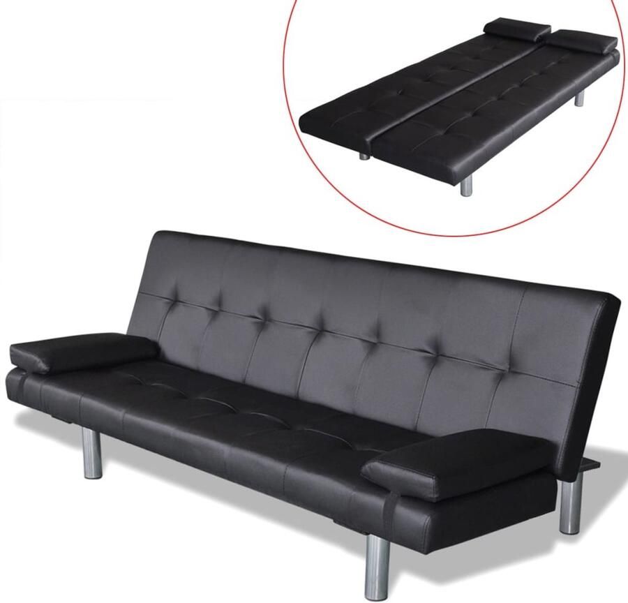 VidaXL Slaapbank Slaapbanken Slaap Bank Slaap Banken Slaapbank met twee kussens verstelbaar kunstleer zwart