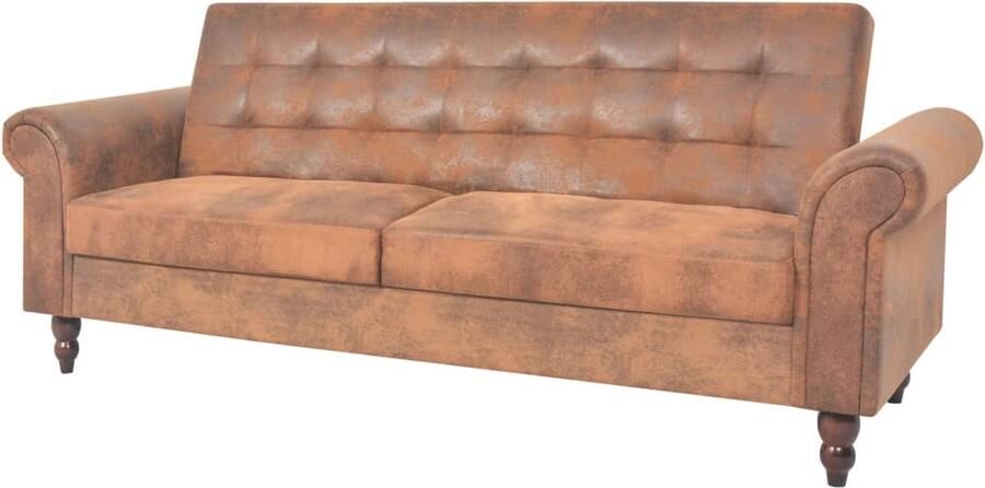 VidaXL Slaapbank Kunstsuède Bruin 3 Standen Chesterfield Sofa Slaapbank Tweepersoonsbank Design Bank Bruine Bank Leder Look Bank Art Deco Bank Vintage Bank - Foto 2