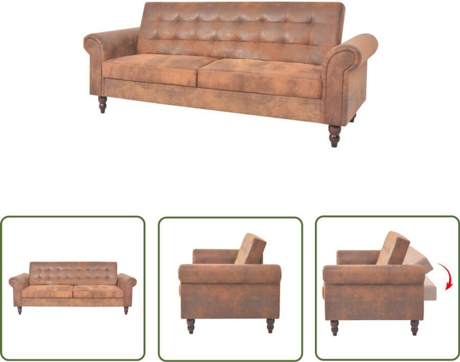 VidaXL Slaapbank Kunstsuède Bruin 3 Standen Chesterfield Sofa Slaapbank Tweepersoonsbank Design Bank Bruine Bank Leder Look Bank Art Deco Bank Vintage Bank