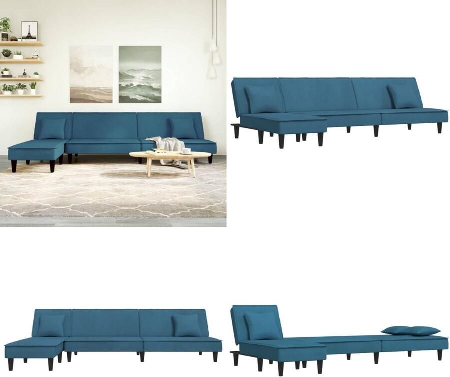 VidaXL Slaapbank L-vormig 255x140x70 cm fluweel blauw L-vormige Slaapbank L-vormige Slaapbanken Slaapbank Inklapbare Slaapbank