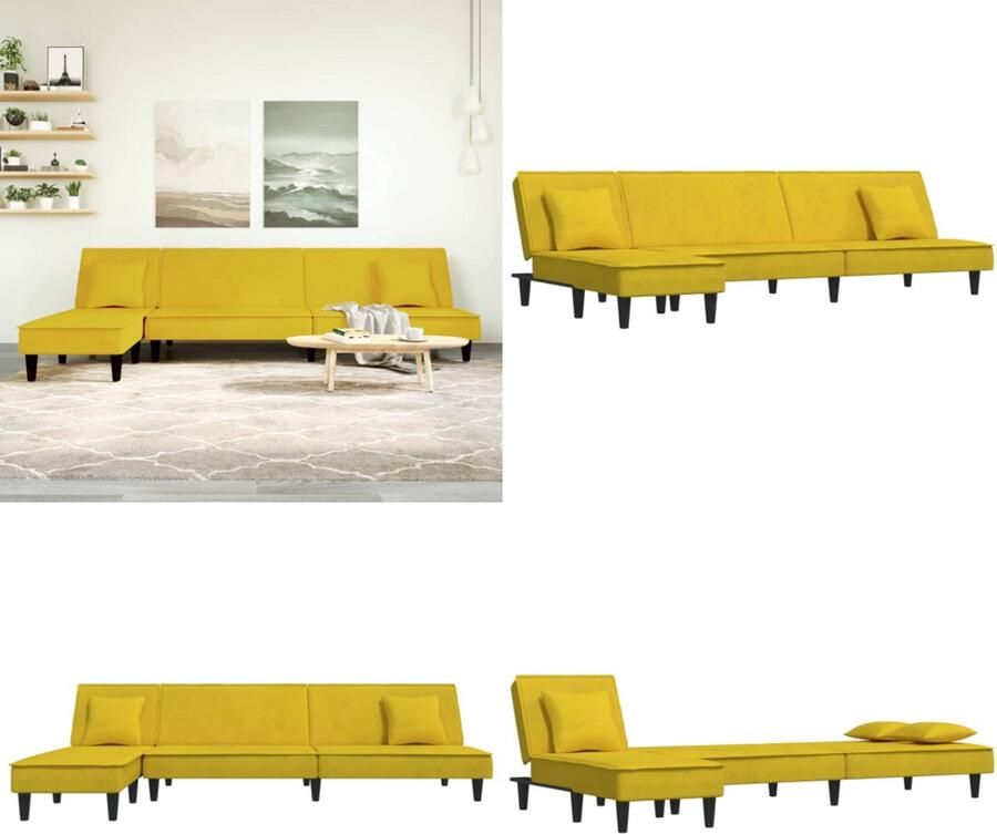 VidaXL Slaapbank L-vormig 255x140x70 cm fluweel geel L-vormige Slaapbank L-vormige Slaapbanken Slaapbank Inklapbare Slaapbank