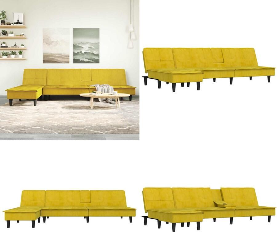 VidaXL Slaapbank L-vormig 255x140x70 cm fluweel geel L-vormige Slaapbank L-vormige Slaapbanken Slaapbank Inklapbare Slaapbank
