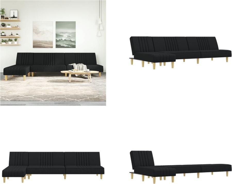 VidaXL Slaapbank L-vormig 255x140x70 cm fluweel zwart L-vormige Slaapbank L-vormige Slaapbanken Slaapbank