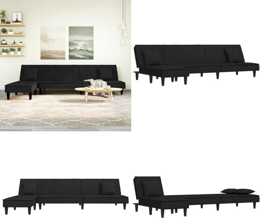 VidaXL Slaapbank L-vormig 255x140x70 cm fluweel zwart L-vormige Slaapbank L-vormige Slaapbanken Slaapbank Inklapbare Slaapbank